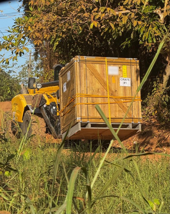 Verite production still — equipment crate on location, Panama