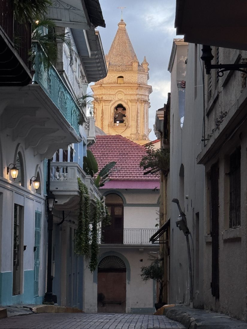 Colonial church tower — Casco Viejo, Panama City