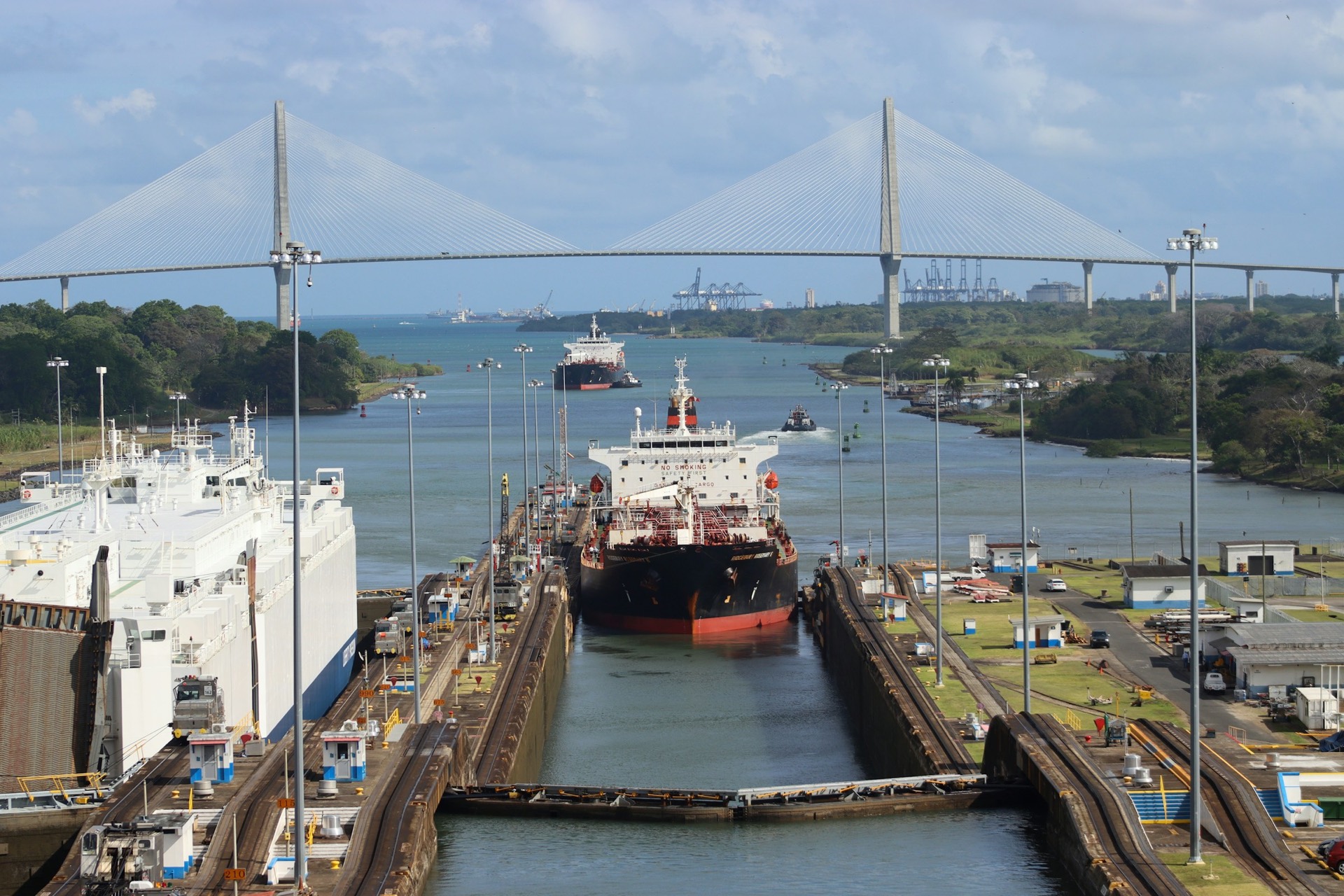 Cargo ship transiting the Panama Canal